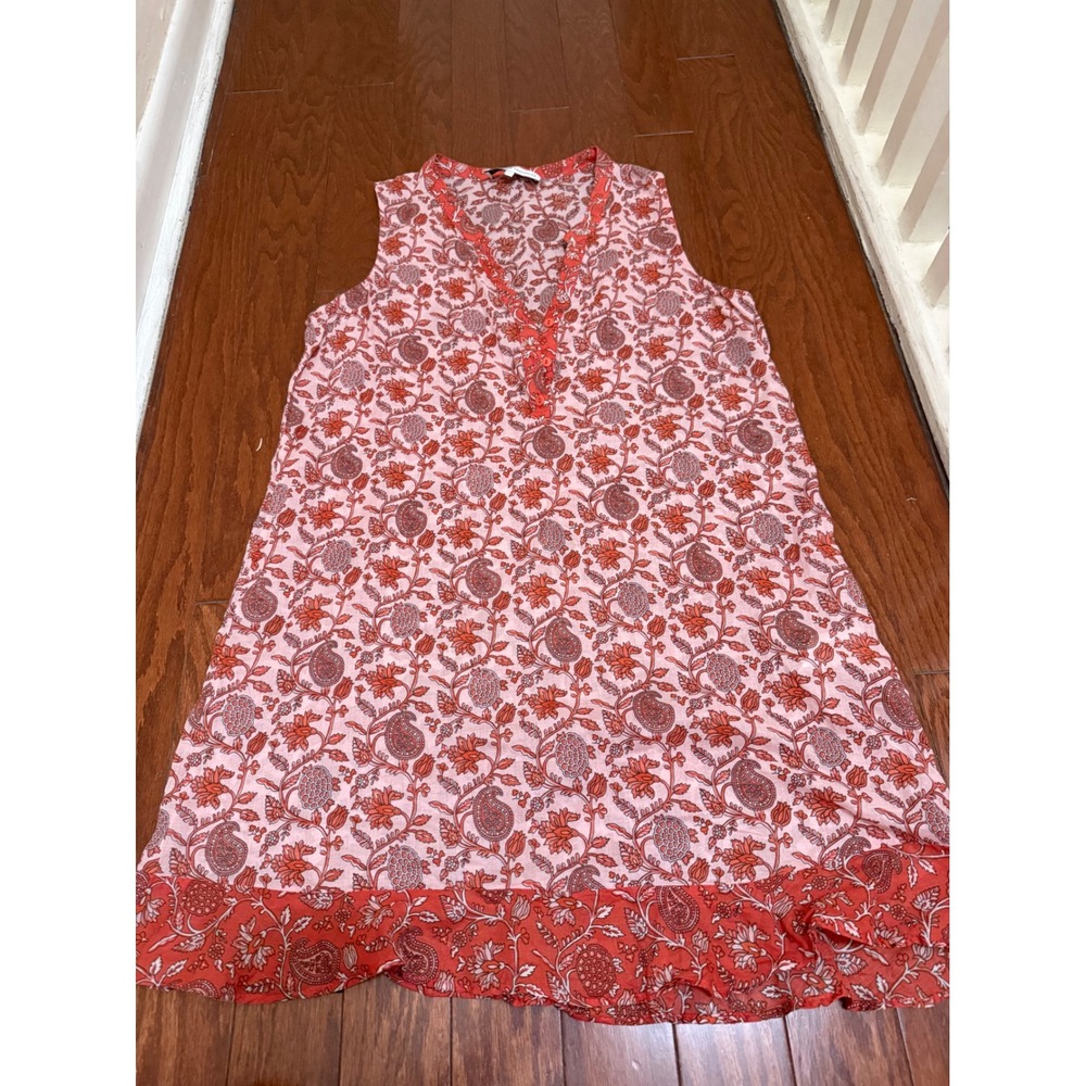 Laurence Tavernier Orange Pink Paisley Cotton Sleeveless Nightgown Dress Large‎